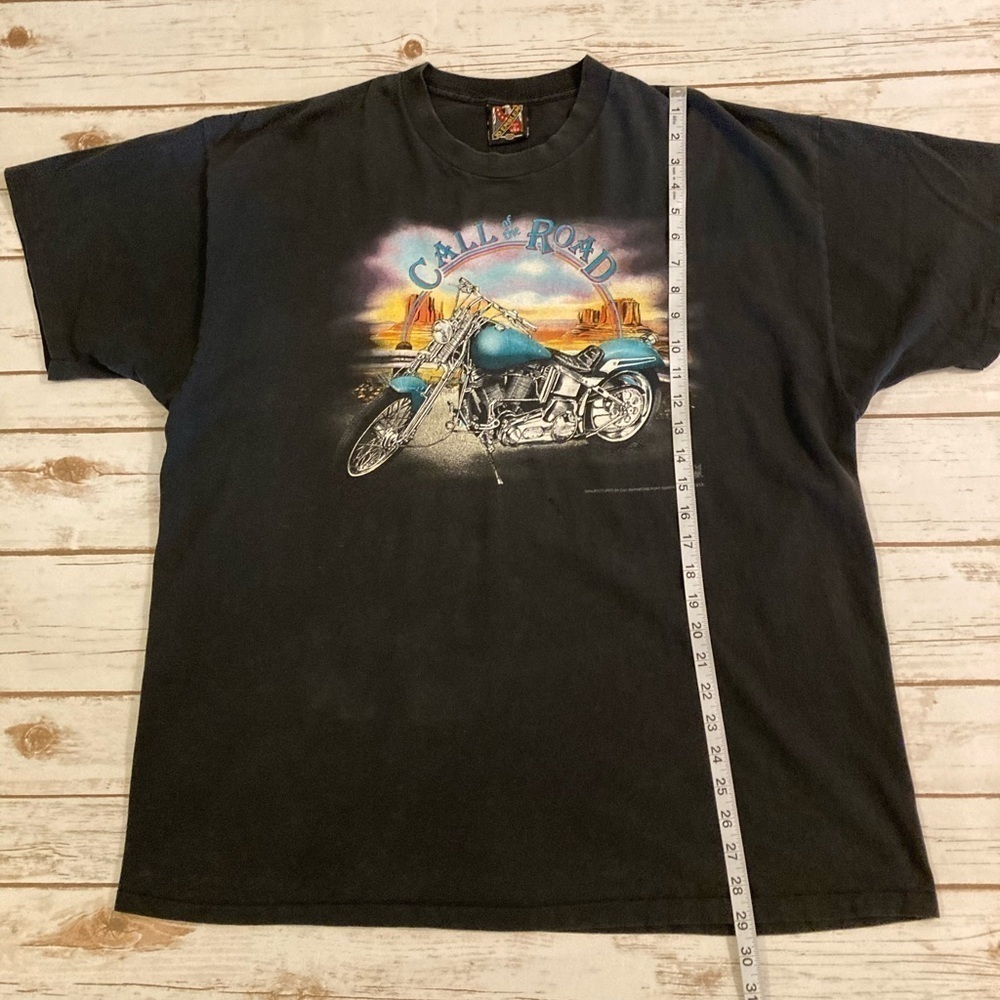 Vintage 1997 3D Emblem Call Of The Road Black Biker Graphic Sturgis T-shirt XXL - Picture 5 of 12